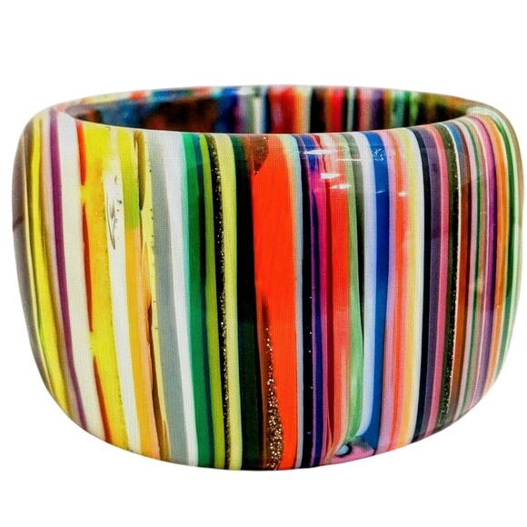 Carlos Sobral, Brazil, RARE! Signed Wide Rainbow Stripe Resin Bangle Bracelet - Picture 1 of 14